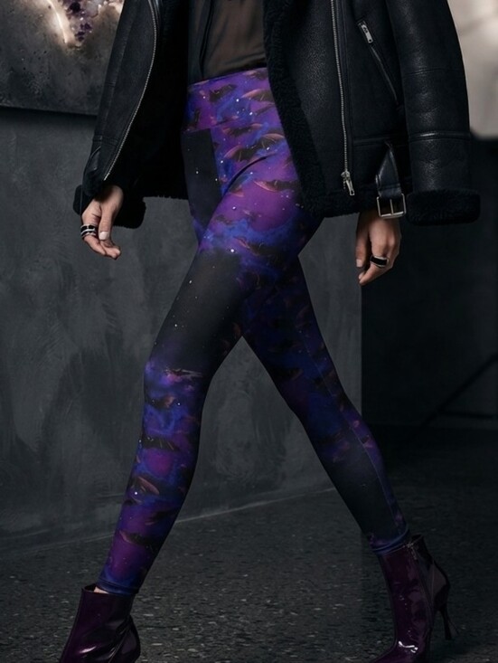 No Boundaries Pants - No Boundaries Purple Halloween Sueded Bat Print Leggings